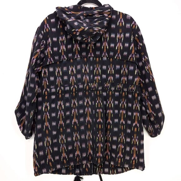 Free People Hooded Jacket The Ikat Parka Black Unlined Size Small Oversized - Picture 2 of 15